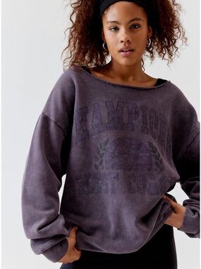 Champion Off the Shoulder Purple Washed Crewneck Sweatshirt